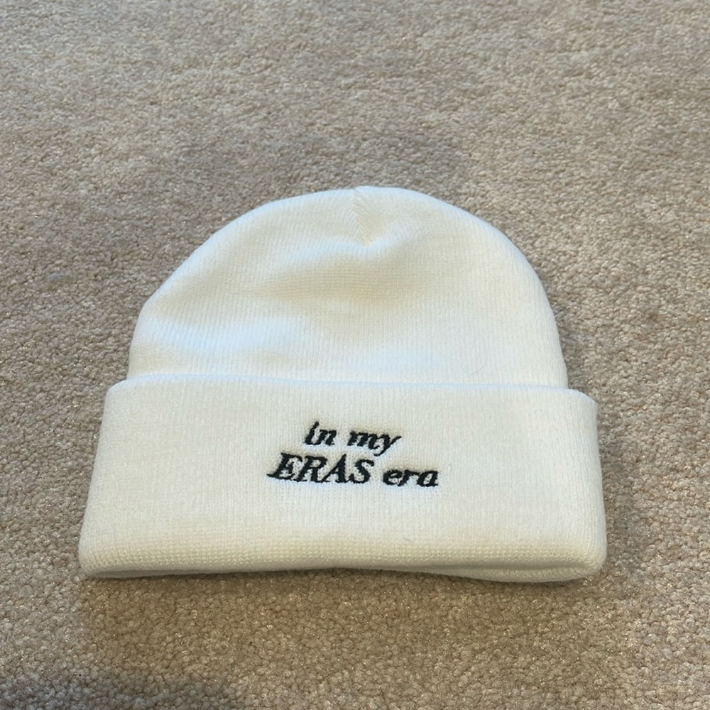 NEW Taylor Swift In My ERAS Era Embroidered Knitted Beanie Hat White